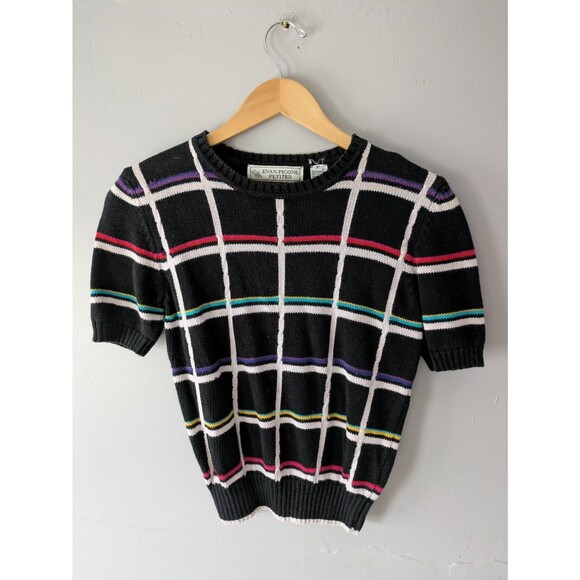 Vintage Evan Picone Petites sweater, black y2K striped, academia, Ramie, XS - Picture 1 of 4
